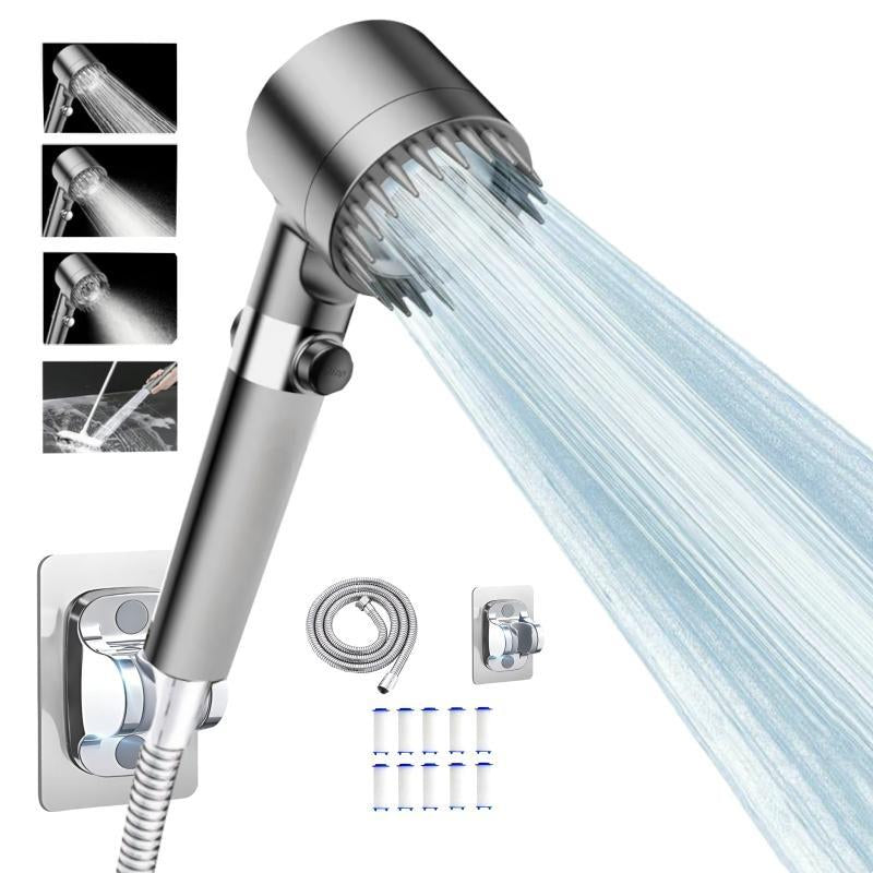 Shower Head Set with Massage Heads, Multiple Filters and Mode-Switching Function for Various Watering Modes