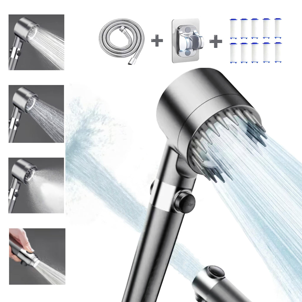 Shower Head Set with Massage Heads, Multiple Filters and Mode-Switching Function for Various Watering Modes