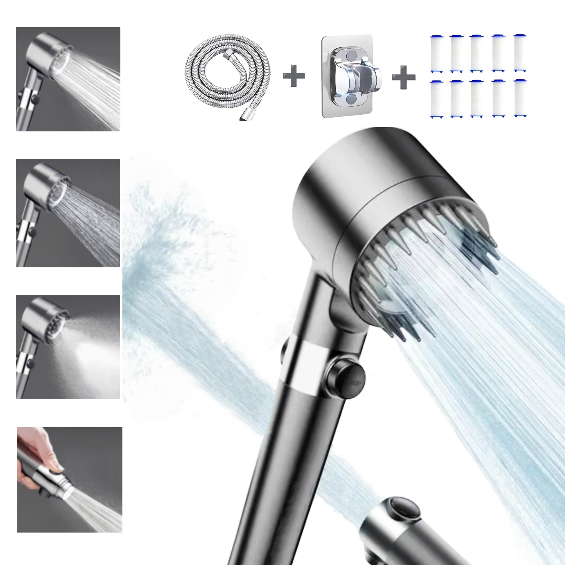 Shower Head Set with Massage Heads, Multiple Filters and Mode-Switching Function for Various Watering Modes